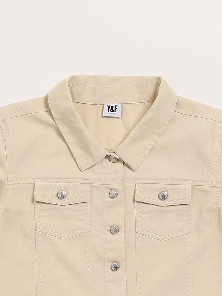 Y&F Kids Beige Cropped Twill Jacket