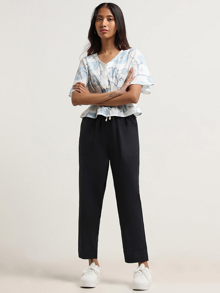 Bombay Paisley Black Blended Linen Pants