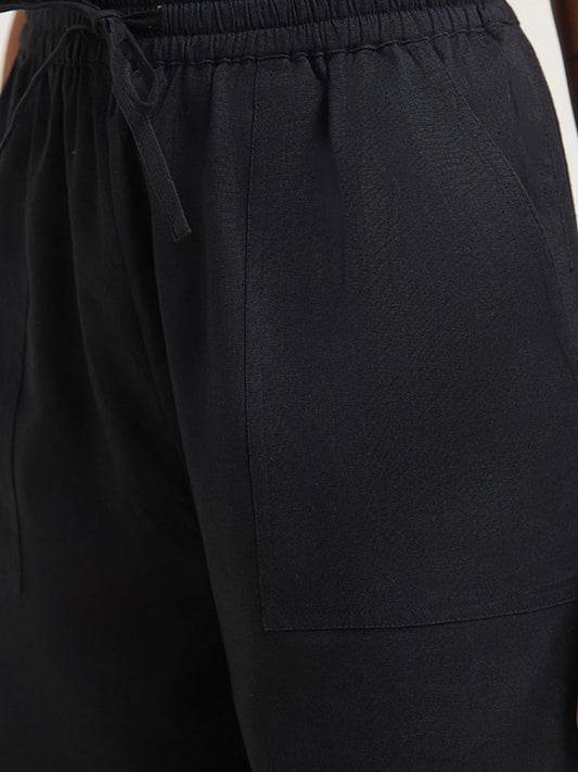 Bombay Paisley Black Blended Linen Pants