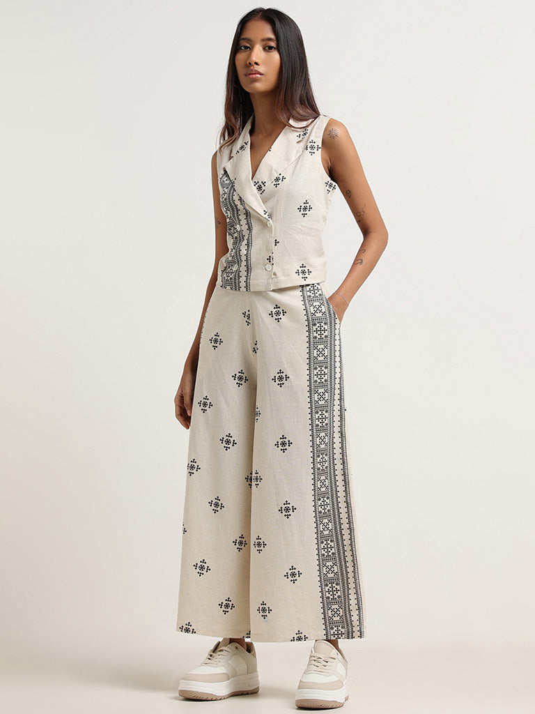 Bombay Paisley Off-White Printed Cotton Blend Palazzos