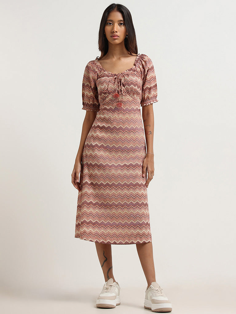 Bombay Paisley Brown Printed Cotton Dress