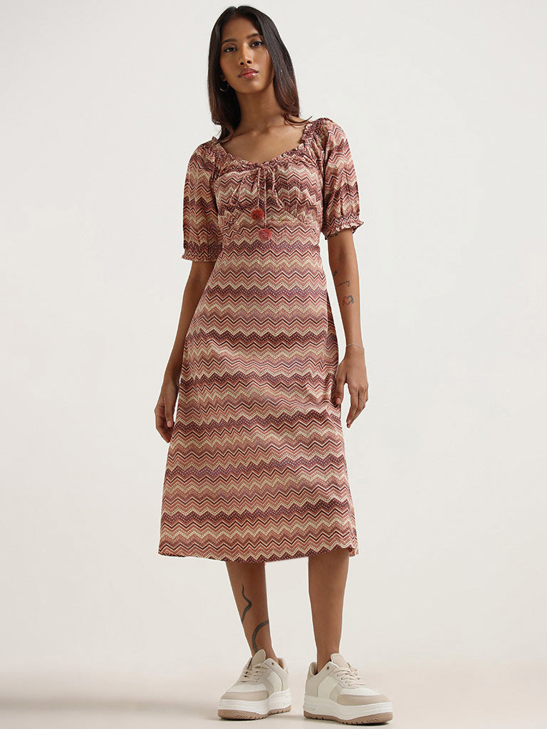 Bombay Paisley Brown Printed Cotton Dress