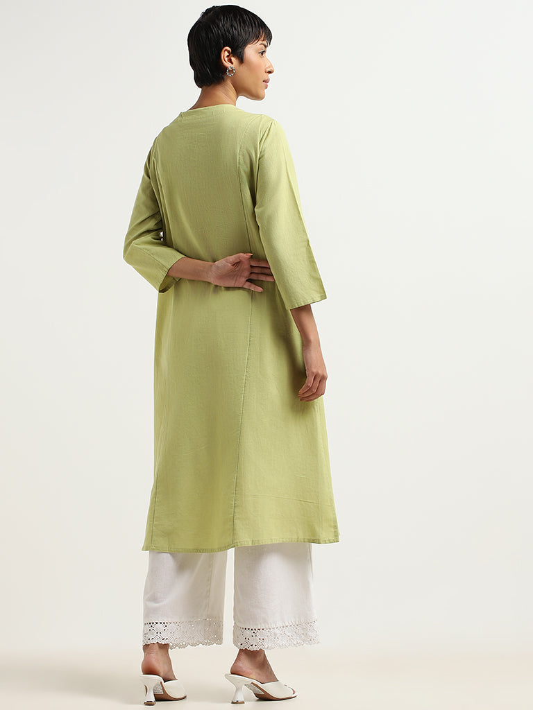 Utsa Green Chikankari Cotton Kurta