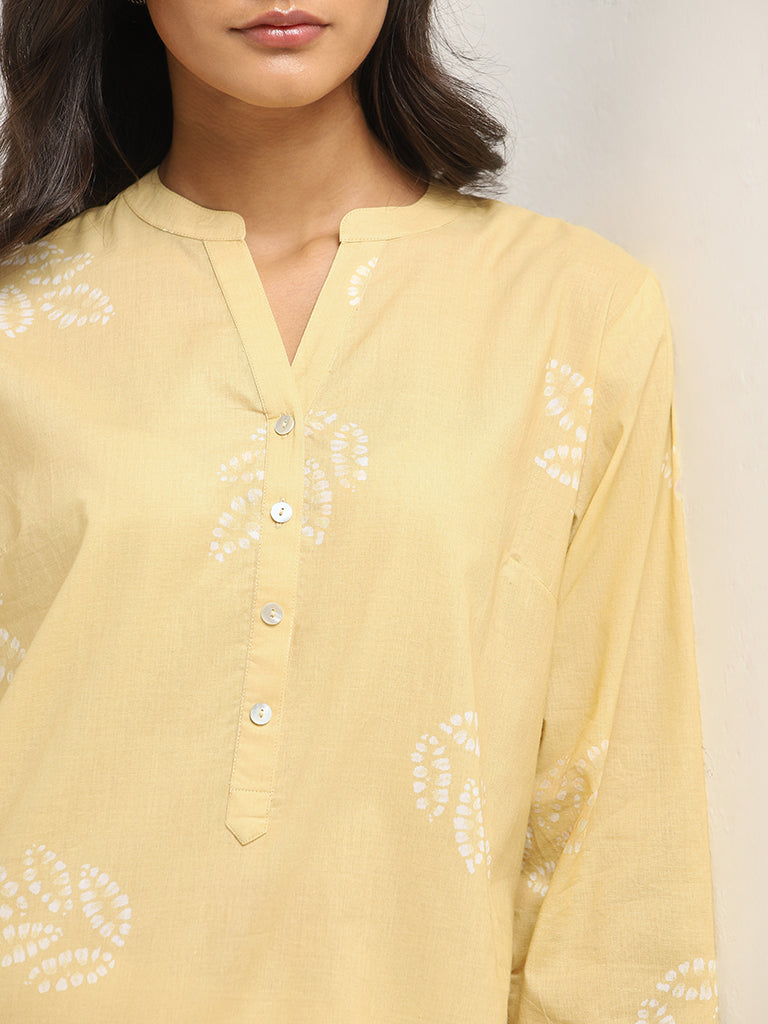 Utsa Yellow Printed Cotton Kurti