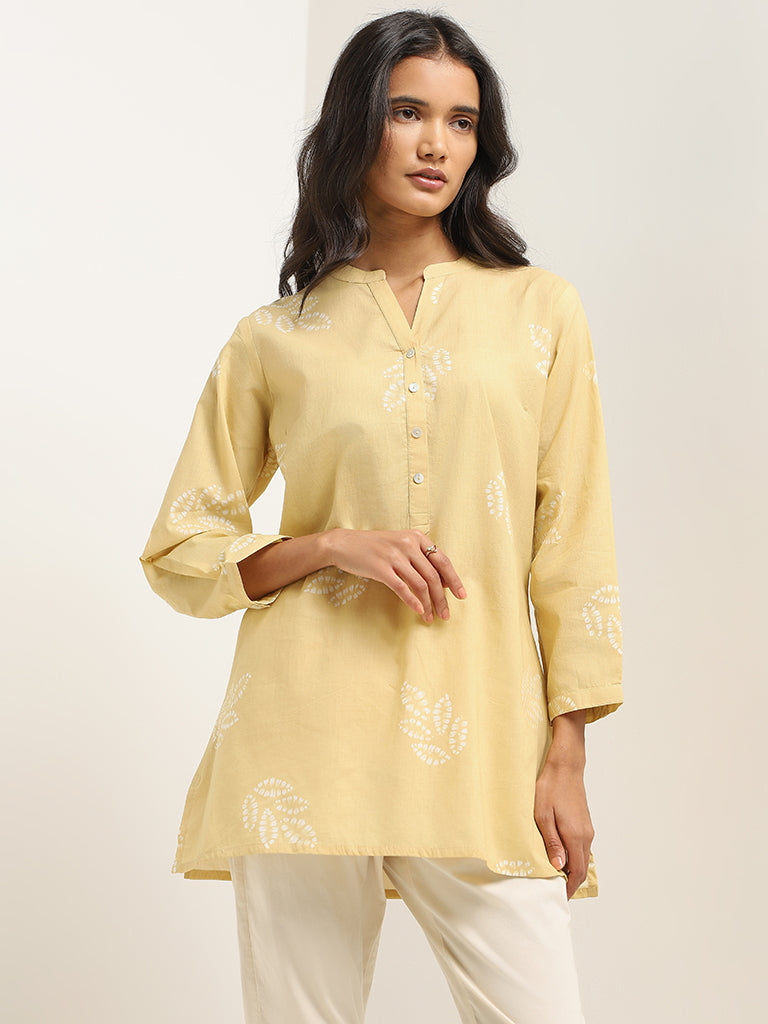 Utsa Yellow Printed Cotton Kurti