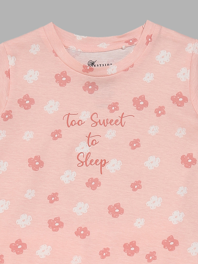 Wunderlove Floral Printed Peach Pyjamas Set In A Bag