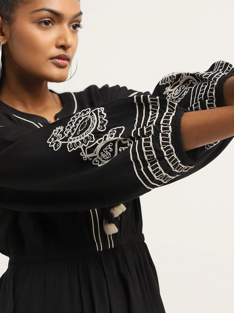 LOV Black Embroidered Dress