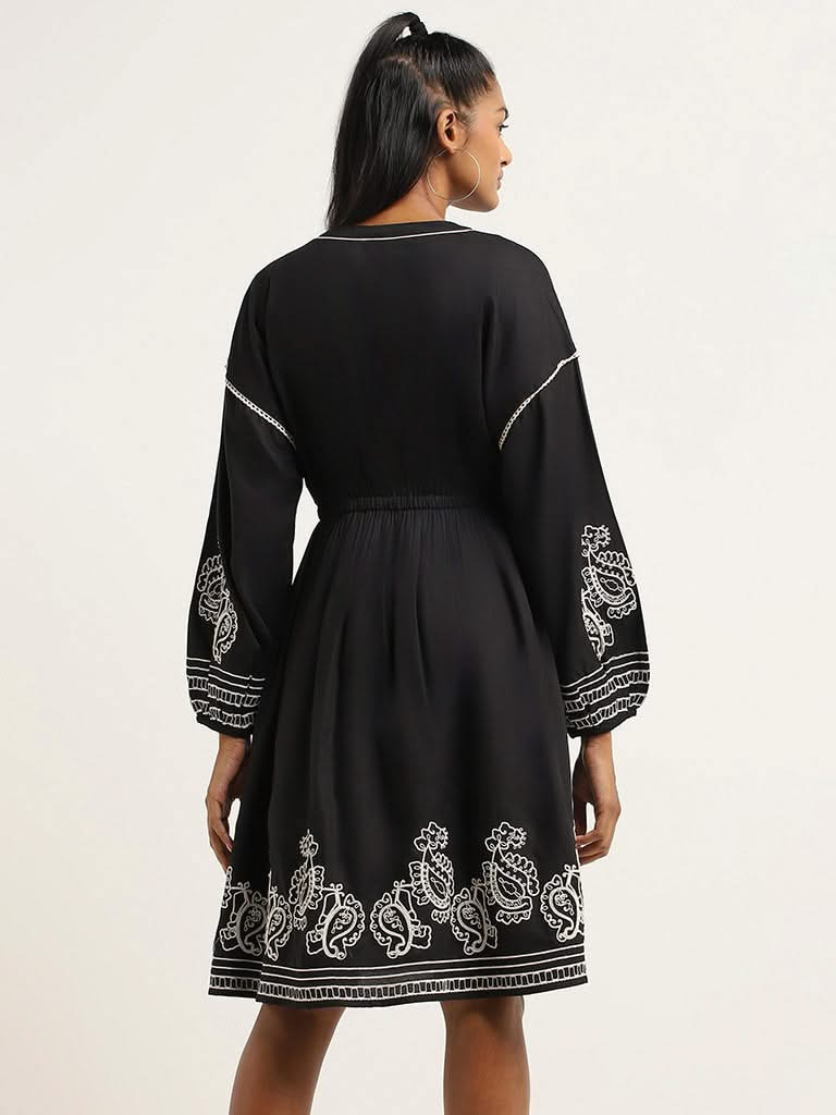 LOV Black Embroidered Dress