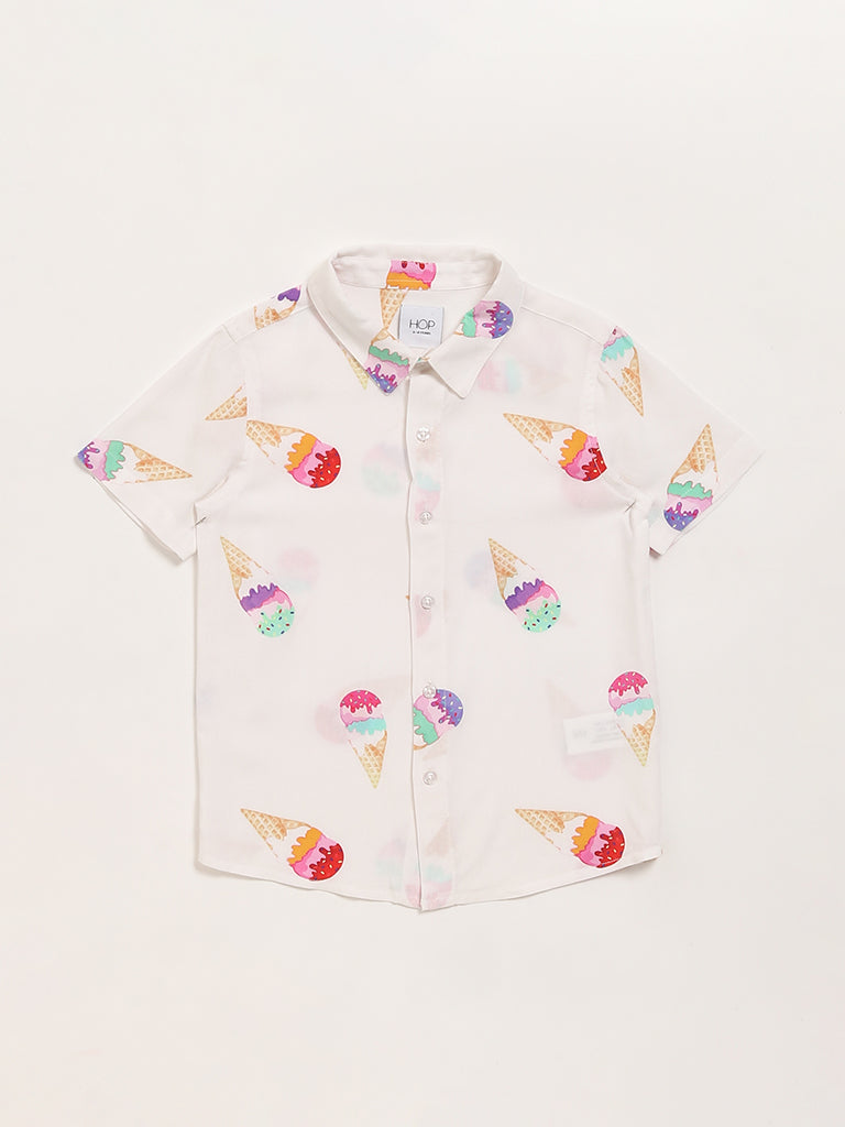 HOP Kids White Printed Shirt