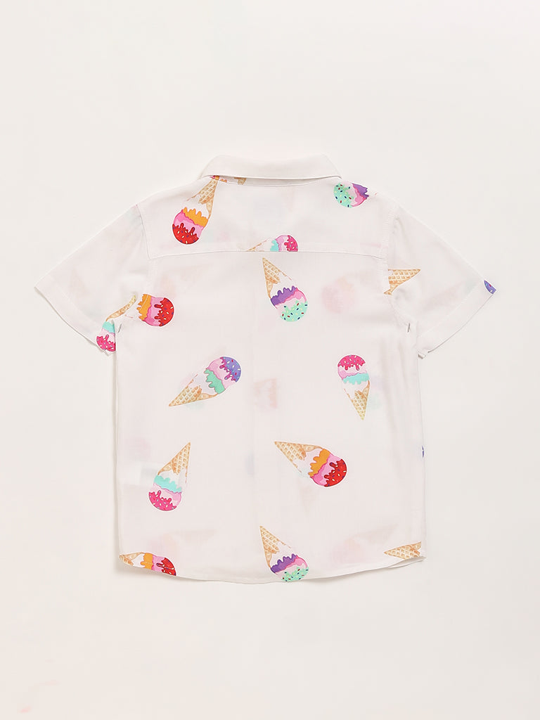 HOP Kids White Printed Shirt