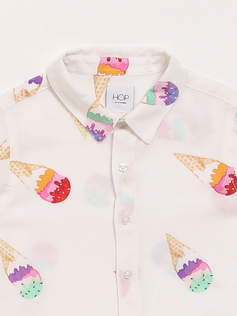 HOP Kids White Printed Shirt