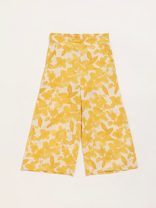 Utsa Kids Yellow Printed Palazzos (2 - 8yrs)