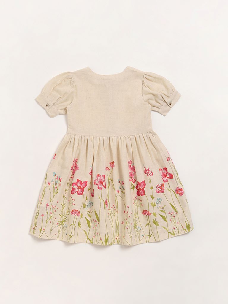 Utsa Kids Off-White Floral Dress (2 - 8yrs)