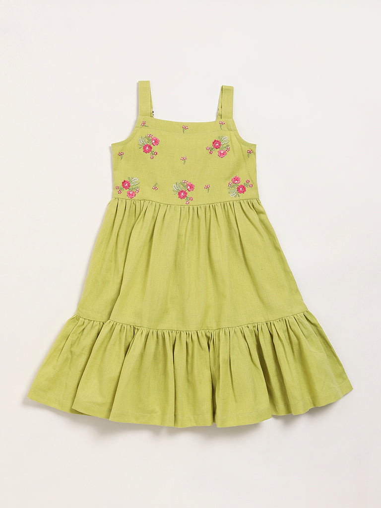 Utsa Kids Green Tiered Dress (2 - 8yrs)