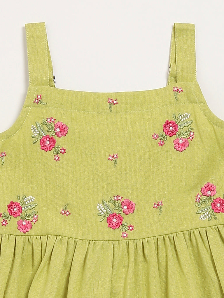 Utsa Kids Green Tiered Dress (2 - 8yrs)