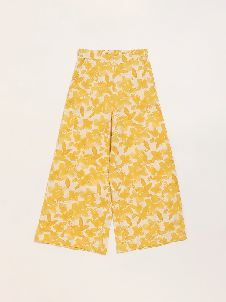 Utsa Kids Yellow Printed Palazzos (8 -14yrs)