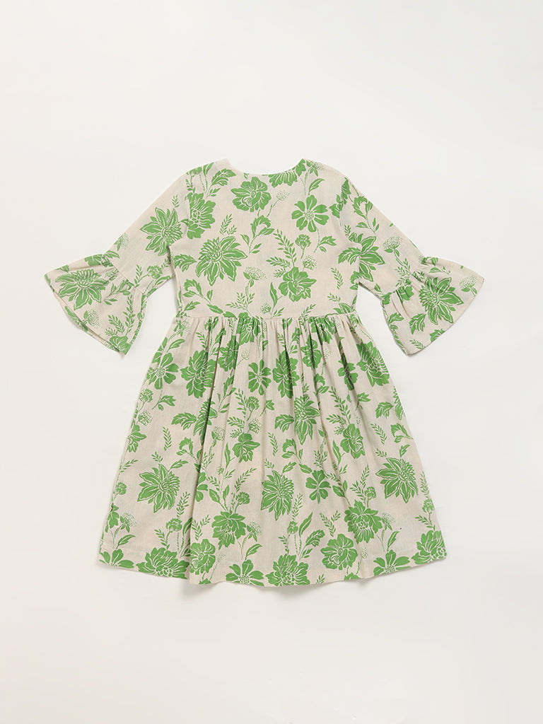 Utsa Kids Green Floral Printed Dress (8 -14yrs)