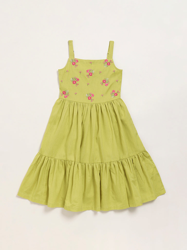 Utsa Kids Green Tiered Dress (8 -14yrs)