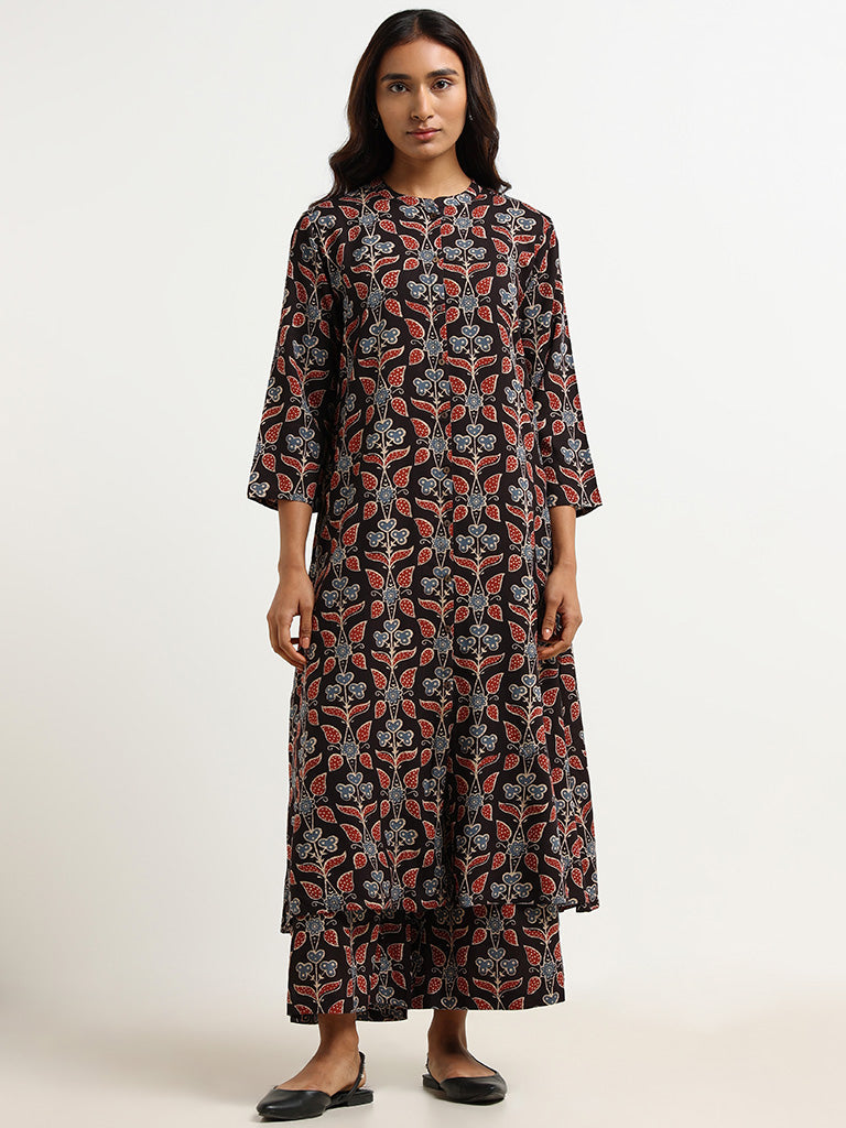 Utsa Black Printed Kurta