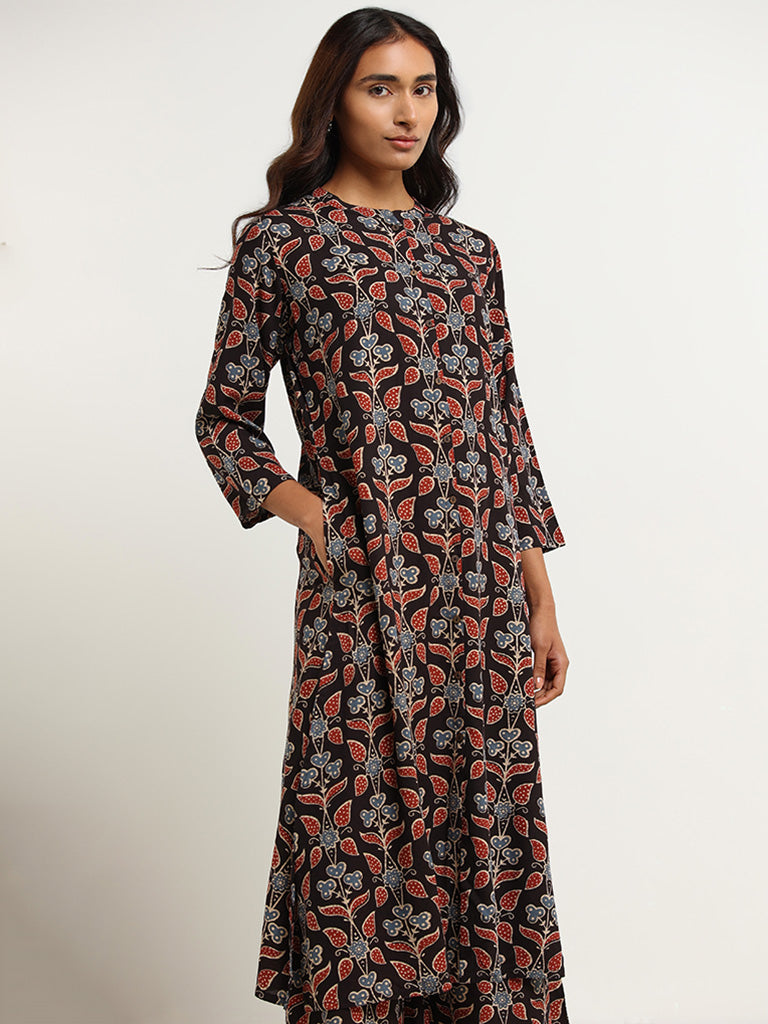 Utsa Black Printed Kurta