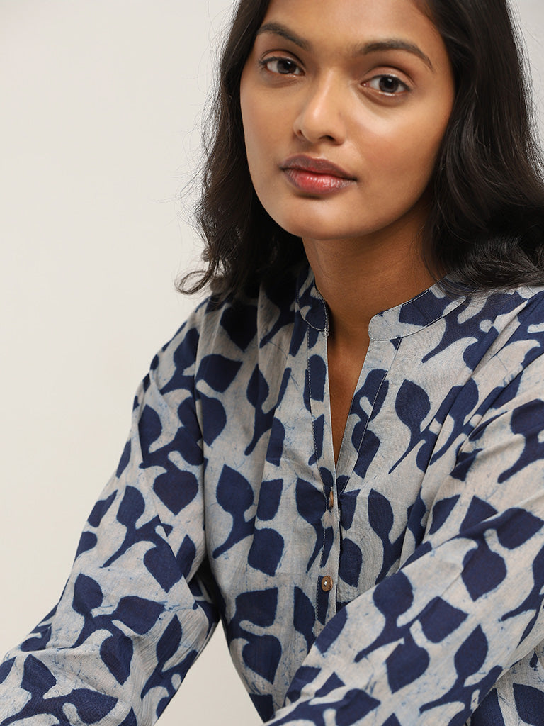 Utsa Blue Printed Kurta