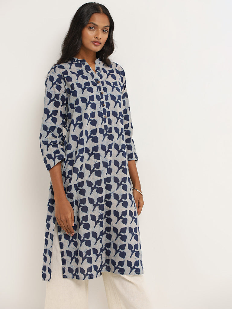 Utsa Blue Printed Kurta