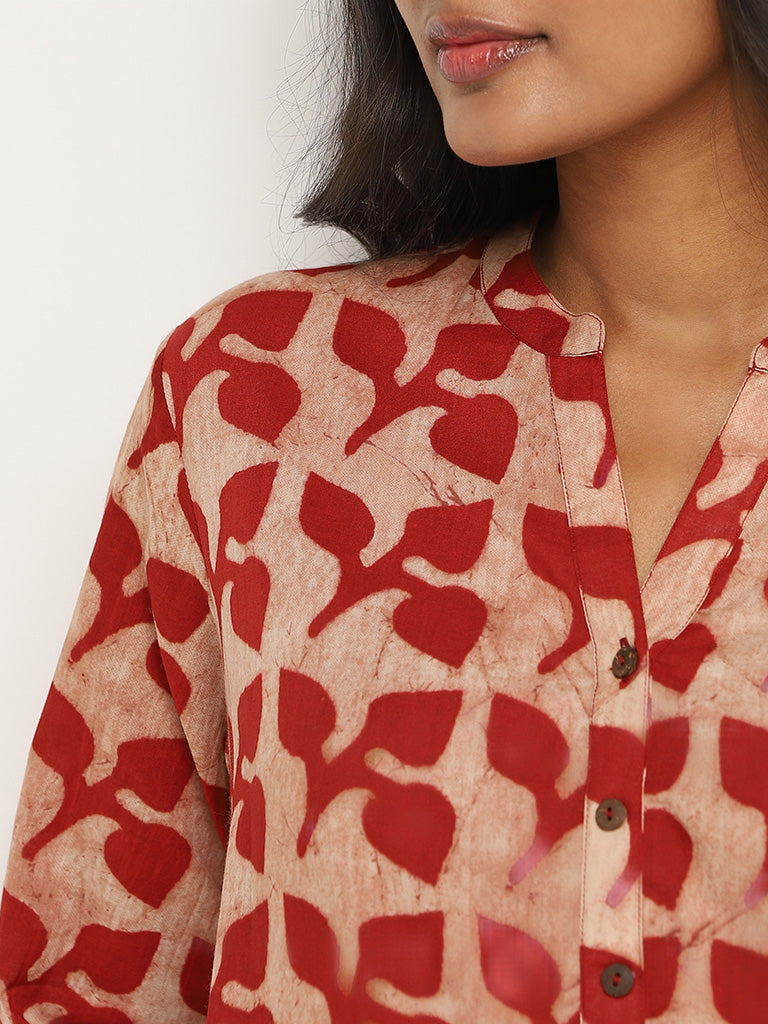 Utsa Red Printed Kurta