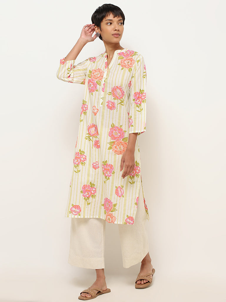 Utsa Lime Printed Cotton Kurta