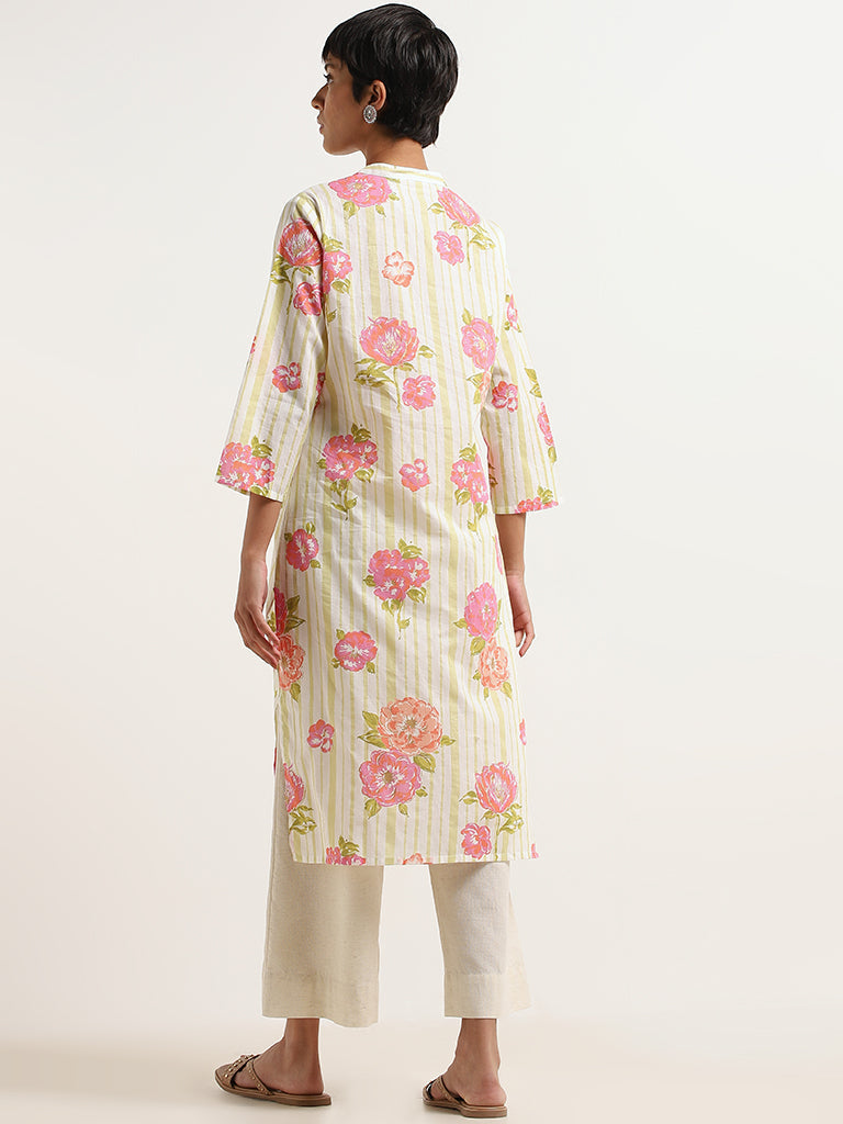 Utsa Lime Printed Cotton Kurta