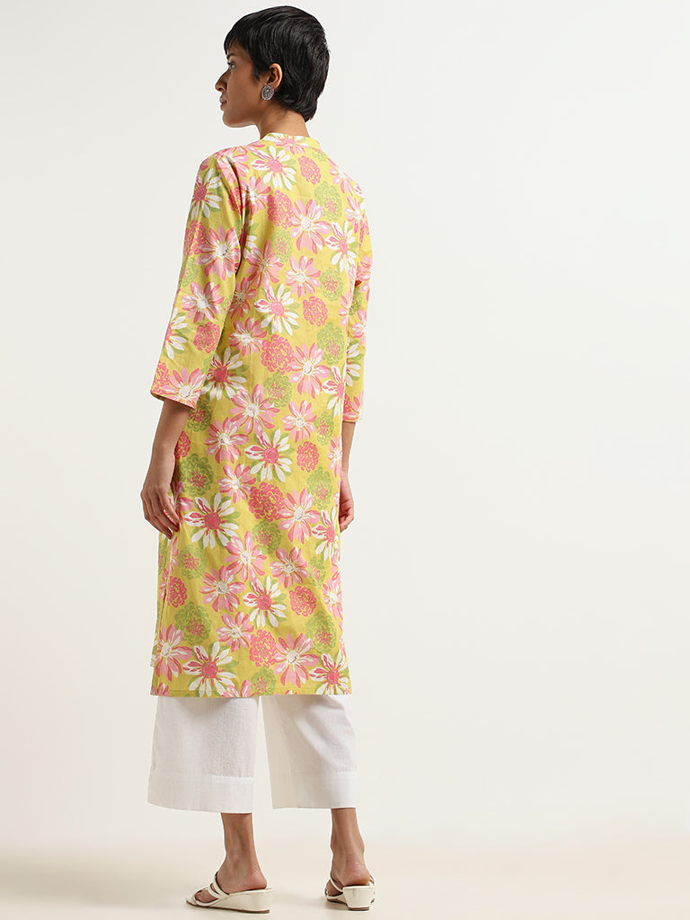 Utsa Green Floral Print Cotton Kurta