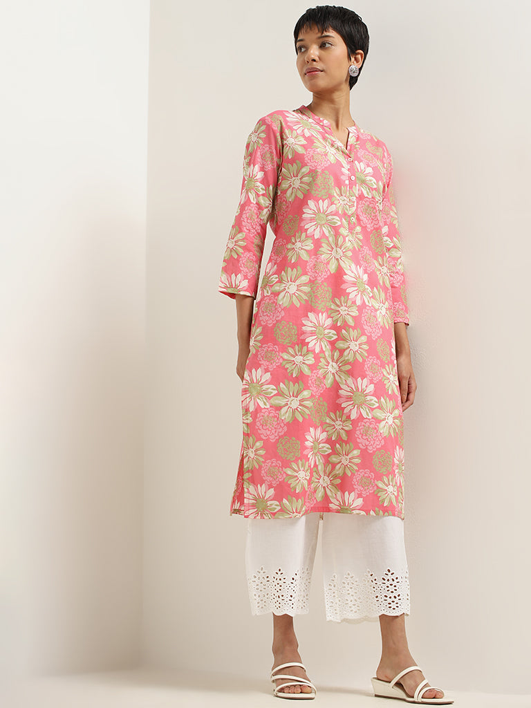 Utsa Pink Floral Print Cotton Kurta