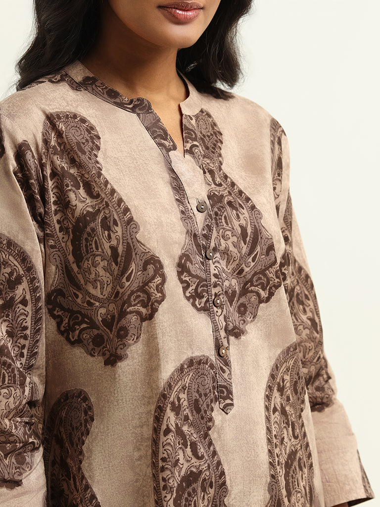 Utsa Brown Printed Kurta