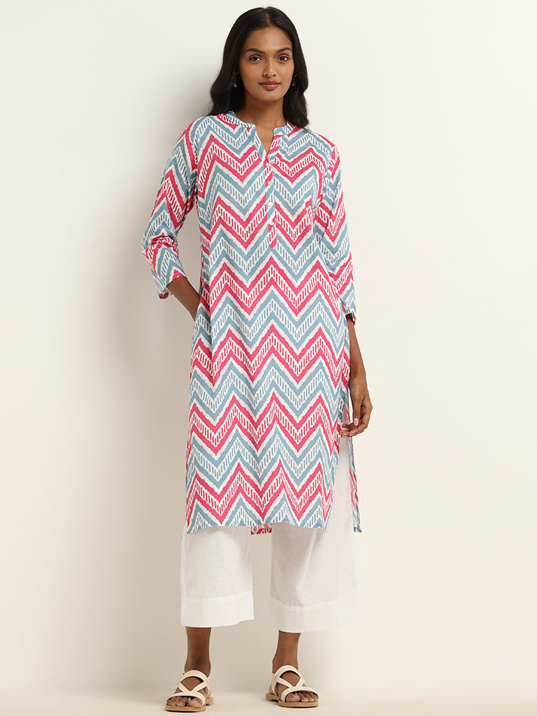 Utsa Blue Printed Kurta