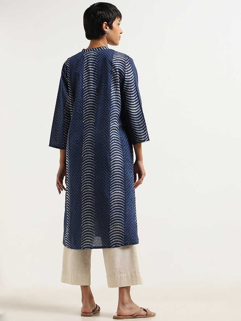 Utsa Indigo Chevron Printed Cotton Kurta