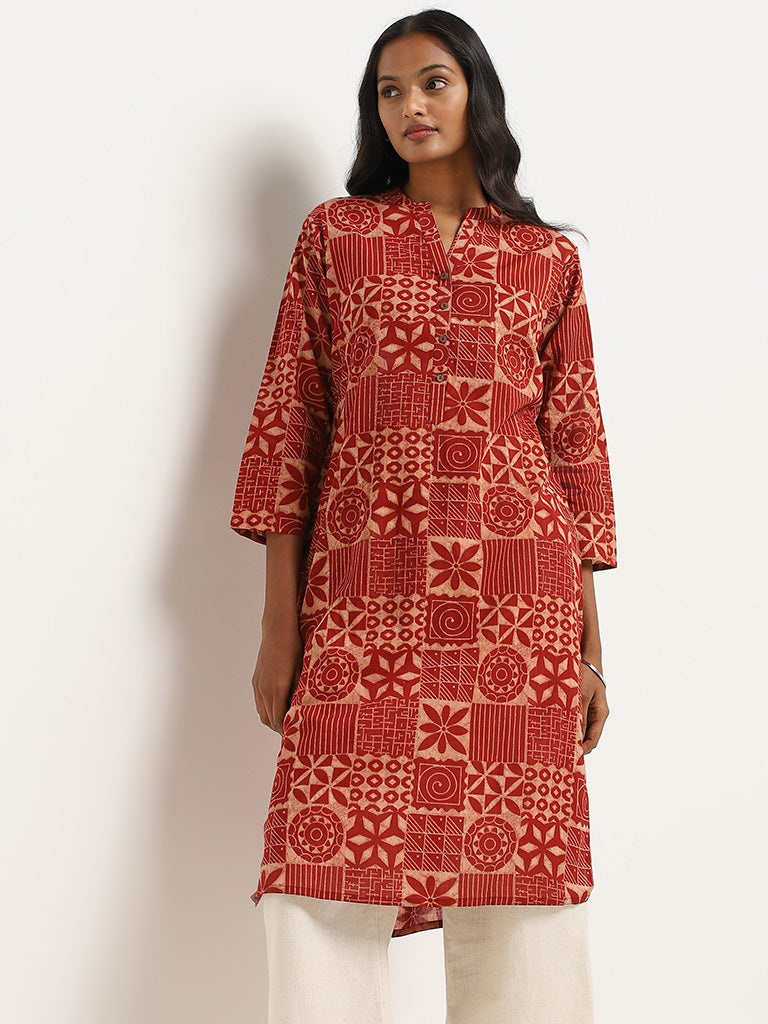 Utsa Red Printed Kurta