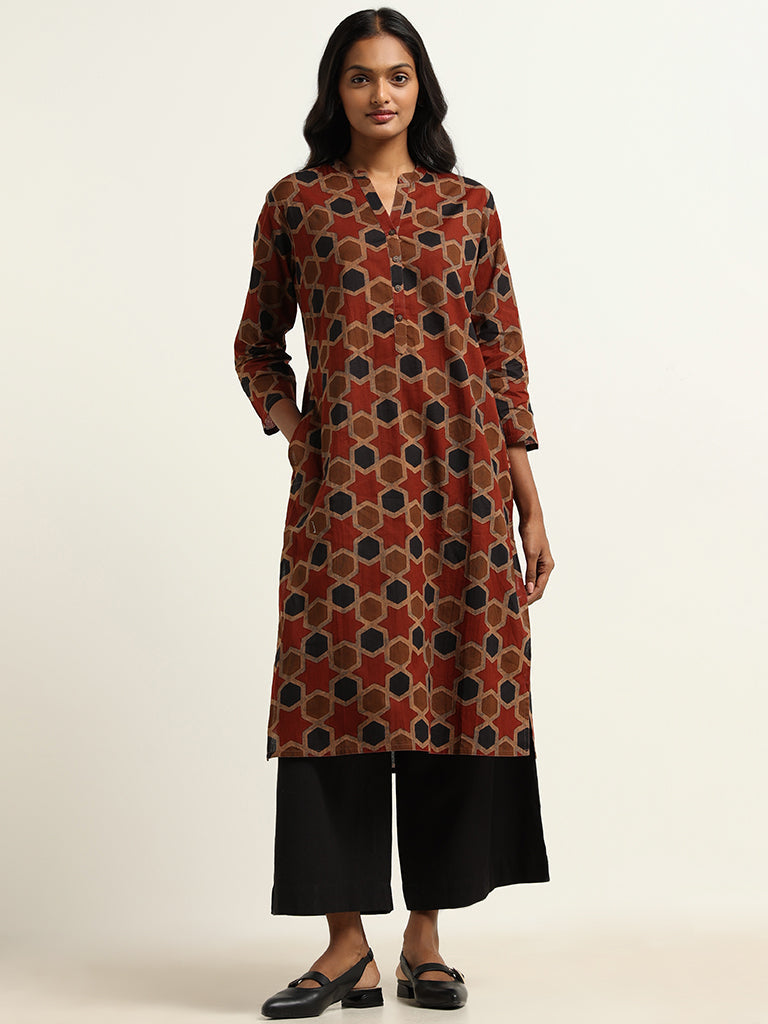 Utsa Brown Printed Kurta