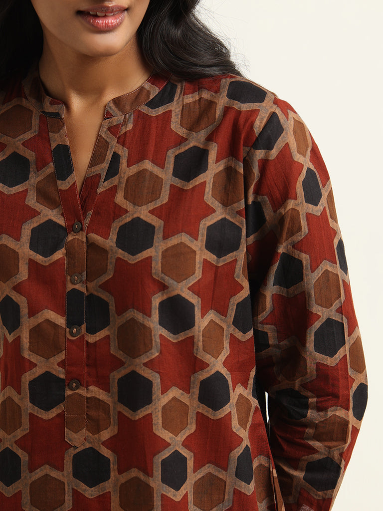 Utsa Brown Printed Kurta