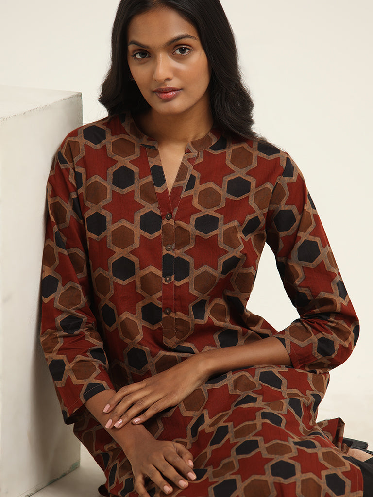 Utsa Brown Printed Kurta