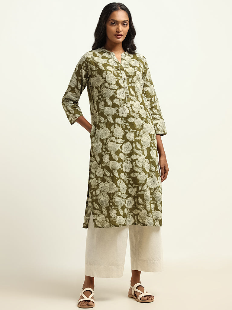 Utsa Olive Printed Kurta