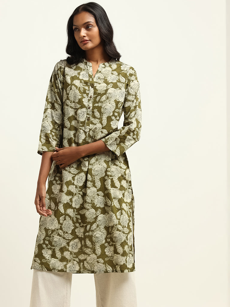 Utsa Olive Printed Kurta