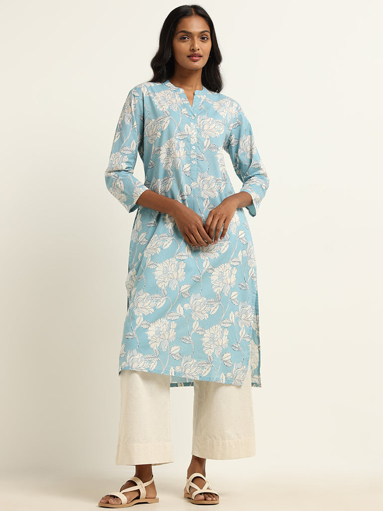 Utsa Light Blue Printed Kurta