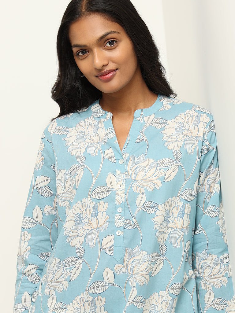 Utsa Light Blue Printed Kurta