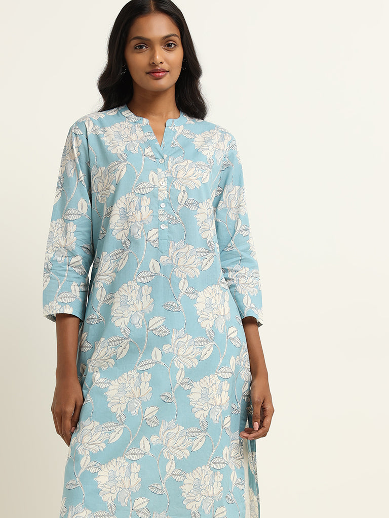 Utsa Light Blue Printed Kurta