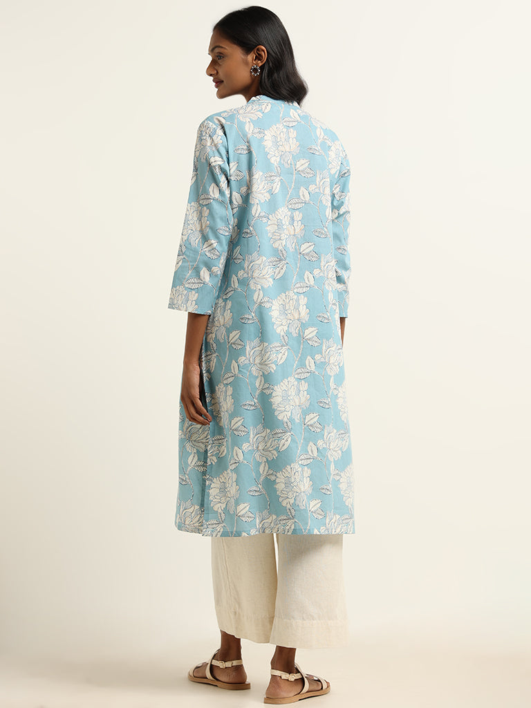 Utsa Light Blue Printed Kurta