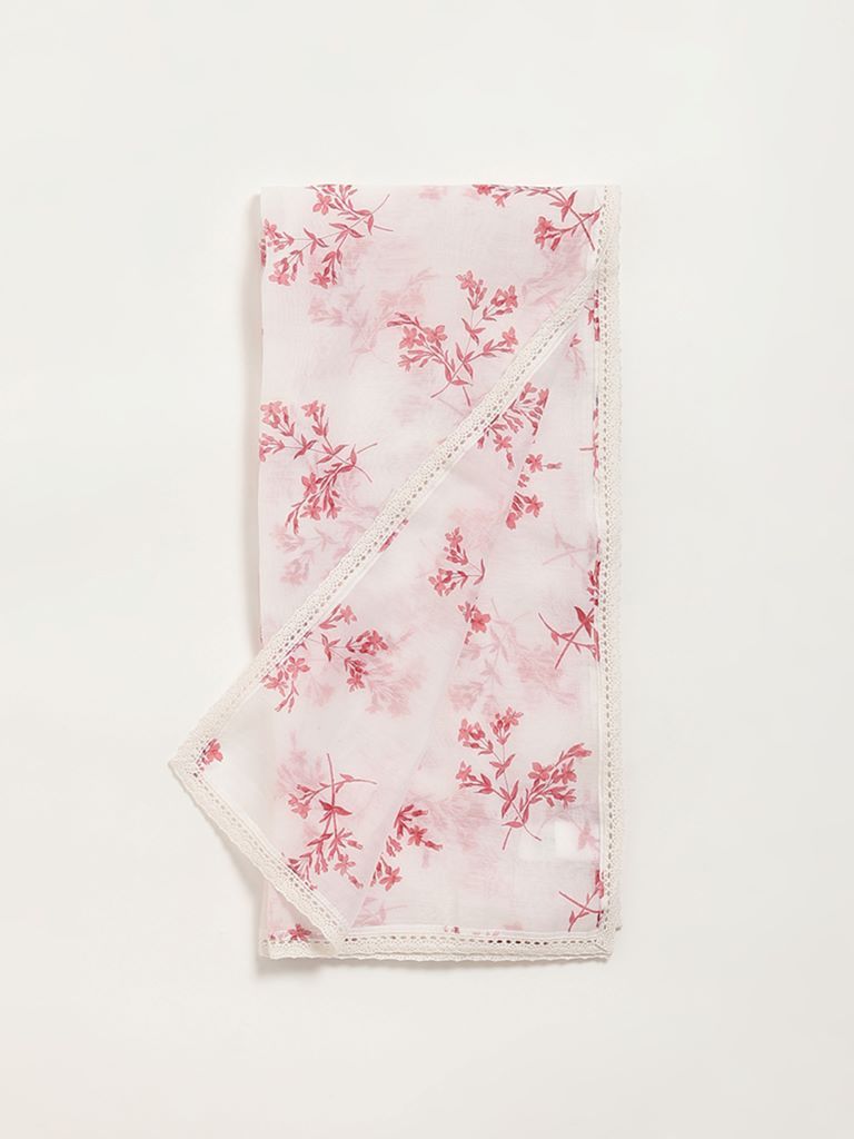 Zuba White Floral Dupatta