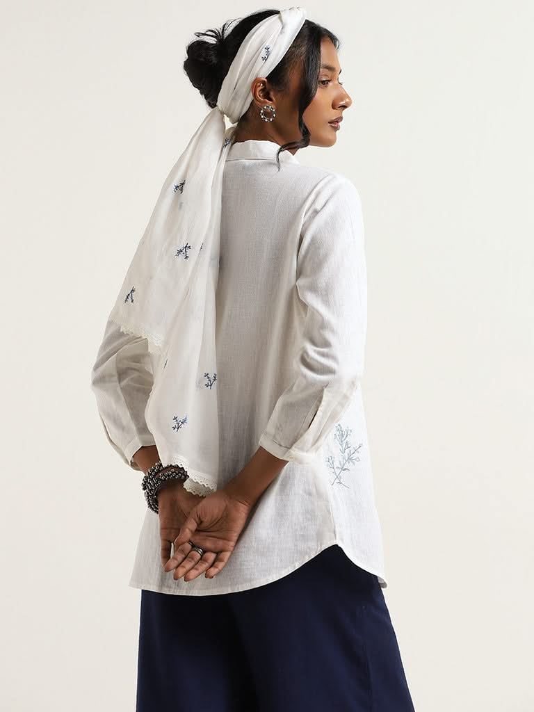 Zuba Blue Embroidered Cotton Tunic