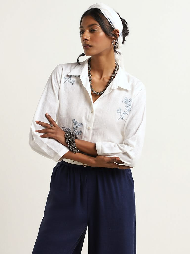 Zuba Blue Embroidered Cotton Tunic