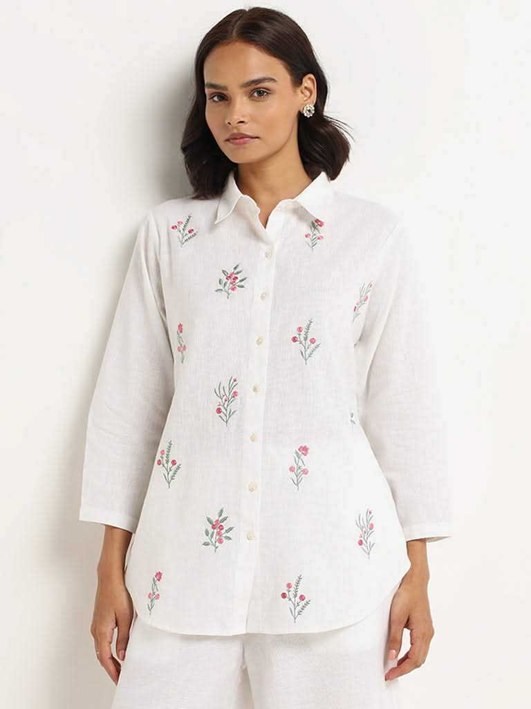 Zuba White Embroidered Cotton Tunic