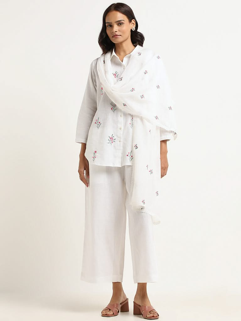 Zuba White Embroidered Cotton Tunic