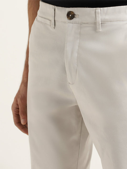 Ascot Off-White Plain Cotton Blend Relaxed Fit Chinos